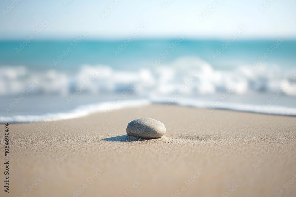 Serenity by the Shore: A Tranquil Beach Scene with a Single Pebble Serenity by the Shore: A Tranquil Beach Scene with a Single Pebble