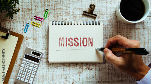 Tableau sur toile There is notebook with the word Mission