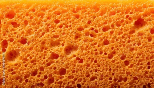 orange kitchen sponge scrubbing pad porous texture macro close-up background