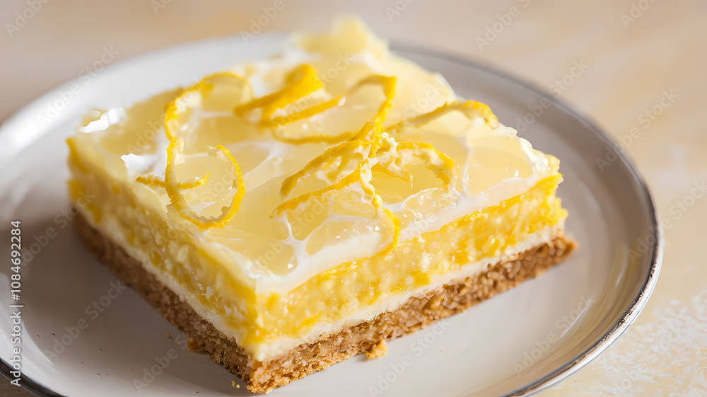 Delicious lemon cheesecake slice on a plate, featuring a creamy lemon topping and a graham cracker crust garnished with lemon zest. Delicious lemon cheesecake slice on a plate, featuring a creamy lemon topping and a graham cracker crust garnished with lemon zest.