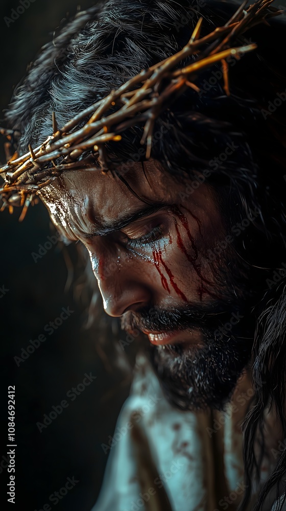 custom made wallpaper toronto digitalSorrowful Jesus Christ Wearing a Crown of Thorns in Thoughtful Pose