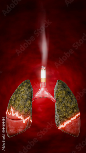 Lung cancer. Noncommunicable diseases or NCDs. Lung infections spread due to inhalation of cigarette smoke or dust. 3D Rendering.. photo