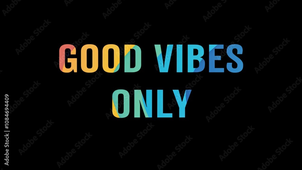 Positive motivational phrase “Good vibes only” on a black background written in cheerful colorful letters
Positive motivational phrase “Good vibes only” on a black background written in cheerful colorful letters