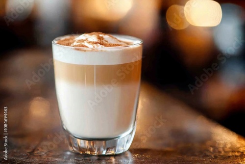 Delicious Layered Coffee Drink with Creamy Foam and Caramel Drizzle