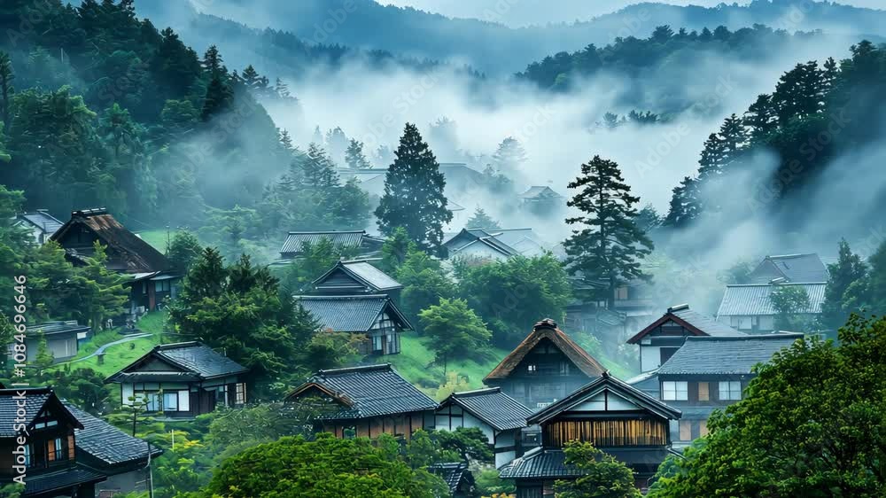 Misty Mountain Village in Japan: A Serene Landscape Misty Mountain Village in Japan: A Serene Landscape