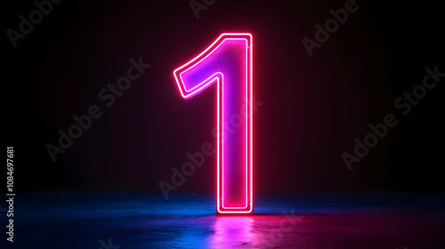 Neon Pink and Blue Number One 3D Illustration
