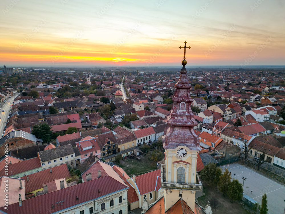 Fototapeta premium European City Vrsac in Serbia - Aerial View from Drone