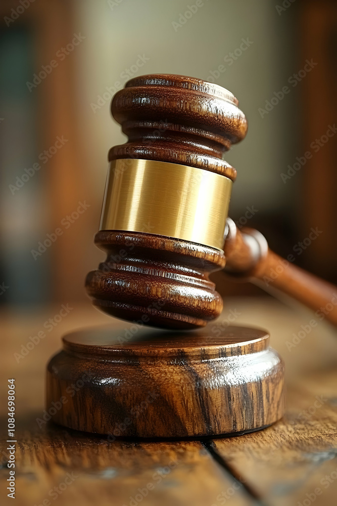 Wooden Gavel with Gold Band - Realistic Image Wooden Gavel with Gold Band - Realistic Image