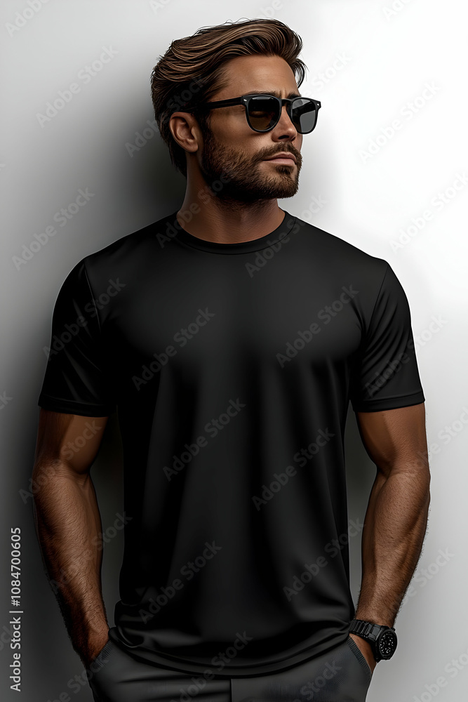 Man in Black T-Shirt and Sunglasses - Realistic Illustration Man in Black T-Shirt and Sunglasses - Realistic Illustration