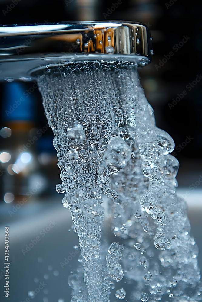 Closeup Water Flowing From Faucet - Photo Closeup Water Flowing From Faucet - Photo