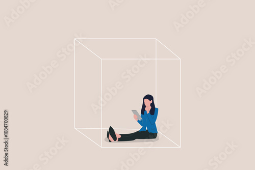 Business woman cover privacy zone or boundary to protect from distraction. concept of Defining Private Workspace Boundaries