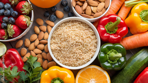 Wallpaper Mural Colorful assortment of fresh fruits, vegetables, nuts, and grains, showcasing healthy eating and vibrant ingredients for meals. Torontodigital.ca