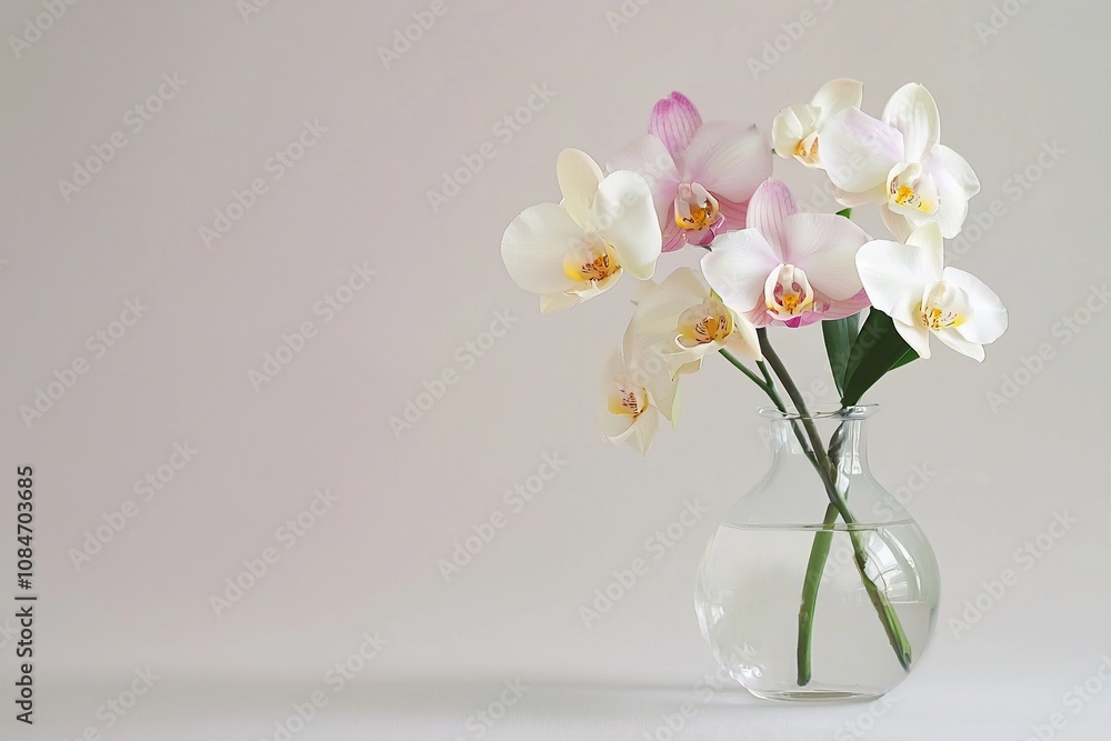 Elegant Arrangement of White and Pink Orchids in a Glass Vase Elegant Arrangement of White and Pink Orchids in a Glass Vase