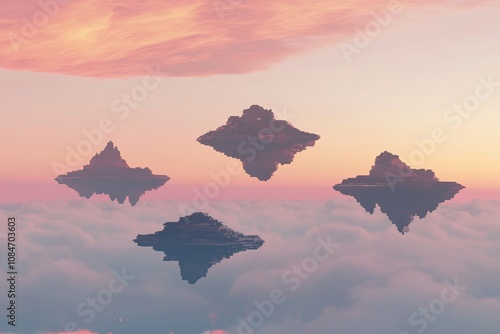 Floating Islands Amidst Clouds at Dawn photo