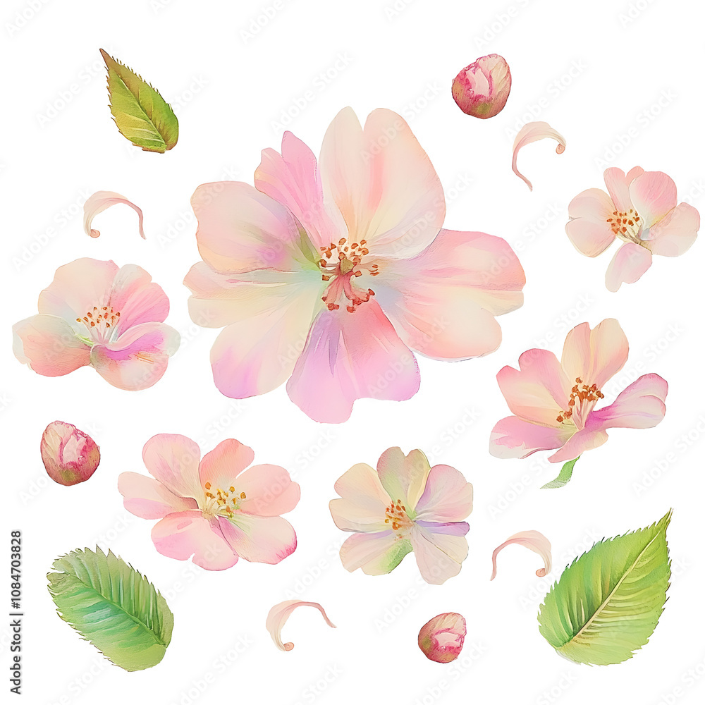 Fototapeta premium Watercolor Cherry Blossom Elements