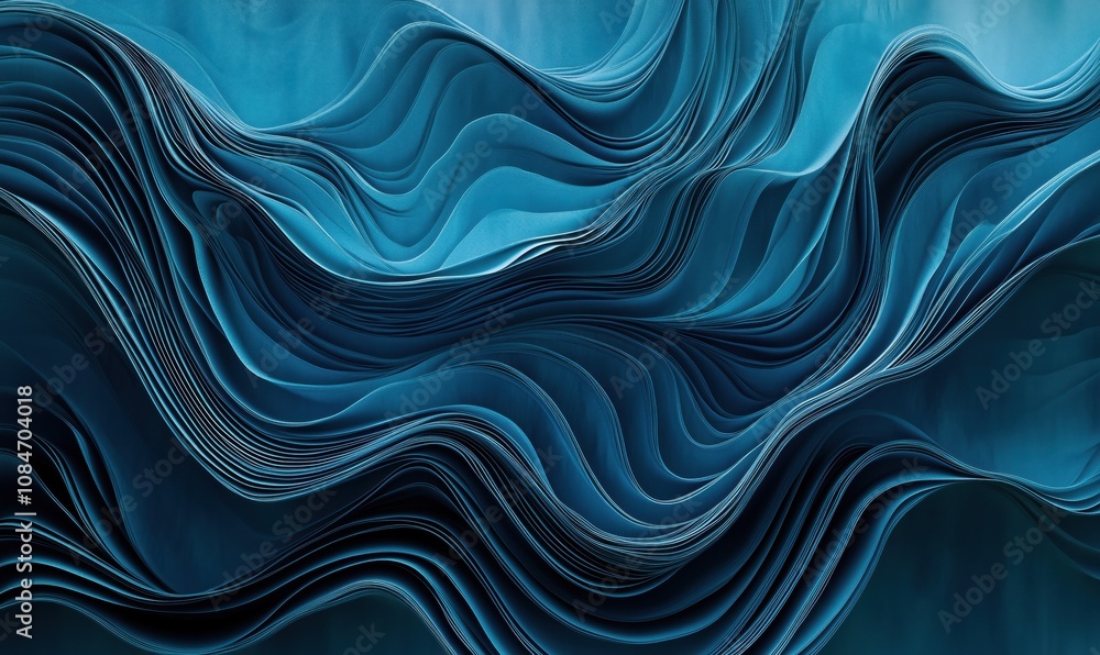 Abstract blue waves, flowing curves, layered textures, smooth gradients, digital art, modern design Abstract blue waves, flowing curves, layered textures, smooth gradients, digital art, modern design