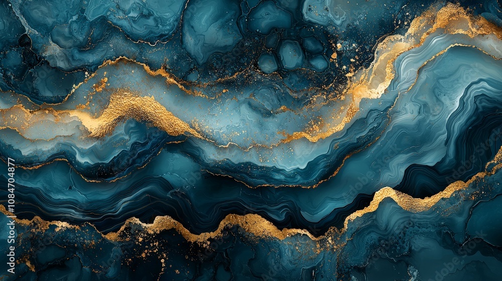 Abstract blue and gold fluid art with flowing patterns and textures. Abstract blue and gold fluid art with flowing patterns and textures.