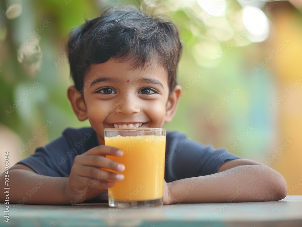 Young Boy Sipping Orange Juice Young Boy Sipping Orange Juice