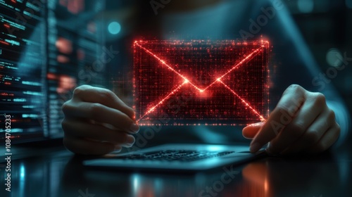 threat phishing malicious danger hack warning mail thief scam alert safety letter technology online cyber crime security concept alert email inbox and spam virus with warning caution