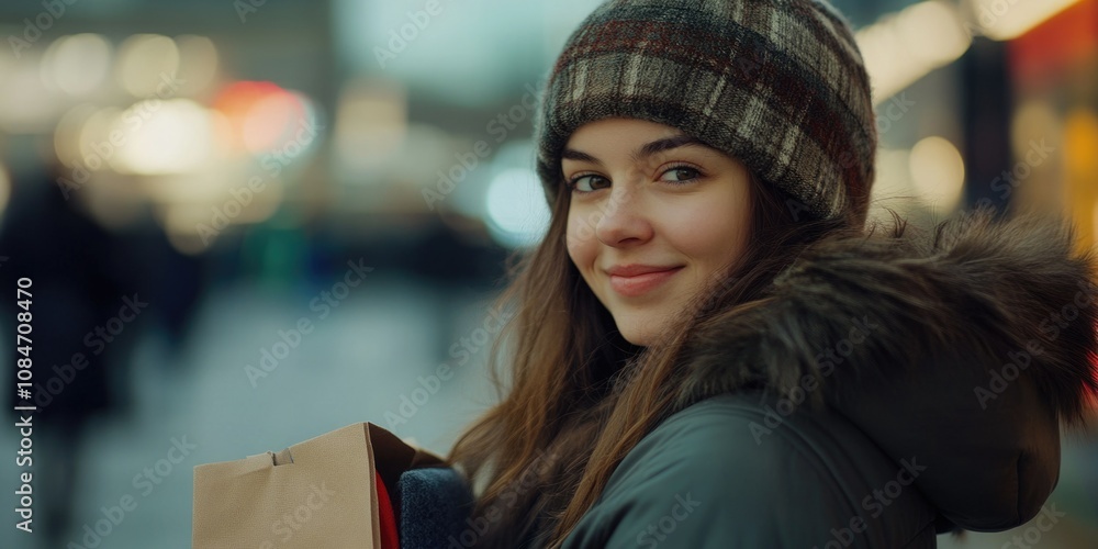 Candid Moment of a Smiling Woman in Winter Candid Moment of a Smiling Woman in Winter