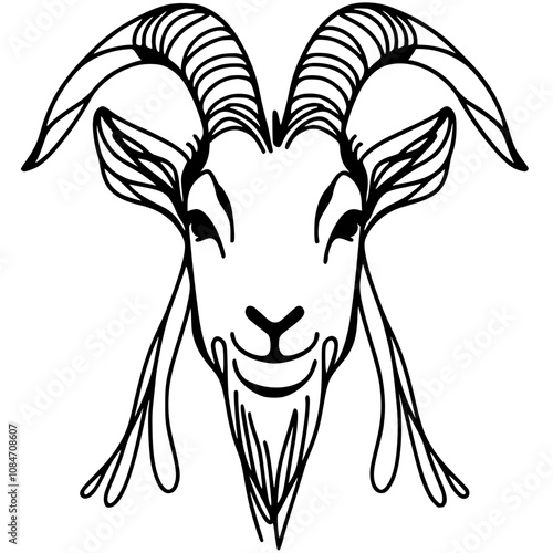 One line art male goat portrait silhouette