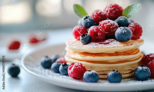 Mini Pancakes Topped with Fresh Berries
