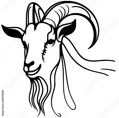 One line art male goat portrait silhouette