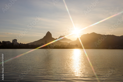 Sunset view at Rodrigo de Freitas Lagoon in Rio de Janeiro. photo