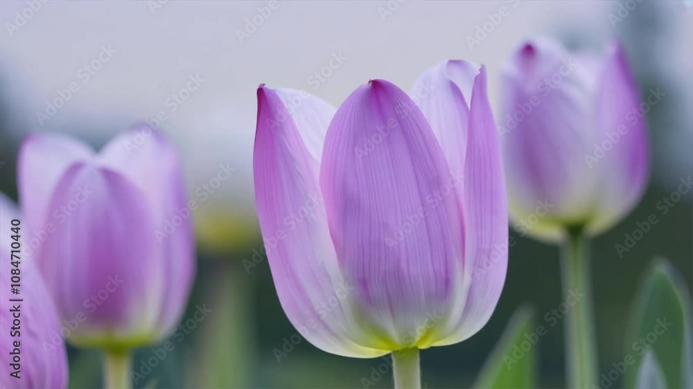 Vibrant pink tulips bloom in garden, showcasing delicate petals and floral beauty of nature in spring, evoking tranquility and joy. Vibrant pink tulips bloom in garden, showcasing delicate petals and floral beauty of nature in spring, evoking tranquility and joy.