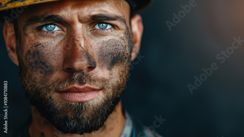 A rugged coal miner stands stoically, his dirtstreaked face highlighting the hard work and grit of life underground.