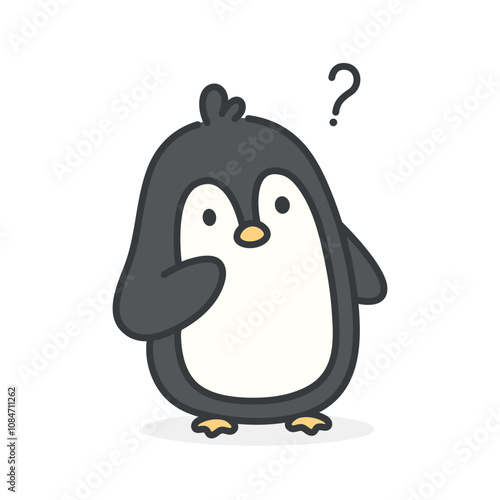 cute hand drawn penguin asking a question, adorable kawaii penguin animal with question mark, thinking about solutions