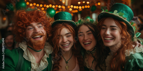 Group of people dressed in green celebrating St. Patrick's Day