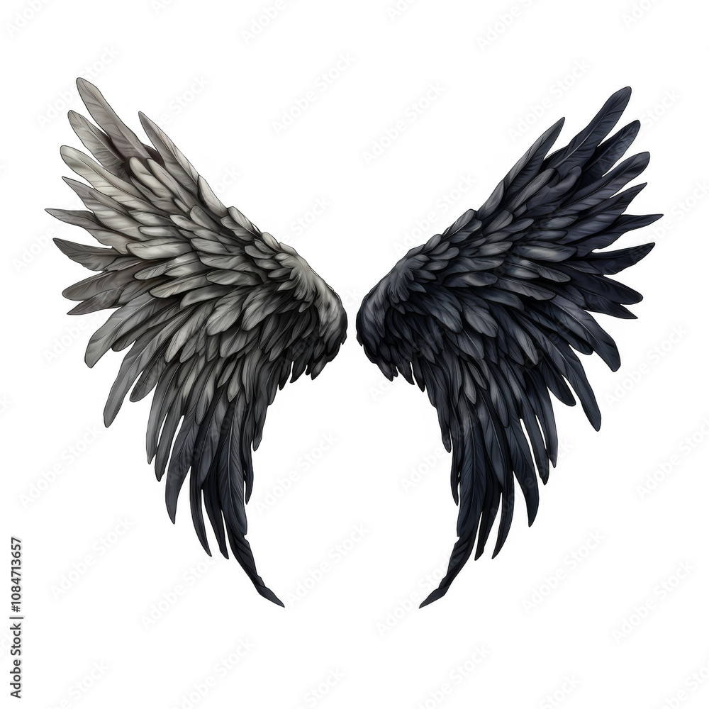 Obraz premium Majestic Dark Grey Angel Wings with Detailed Feather Texture