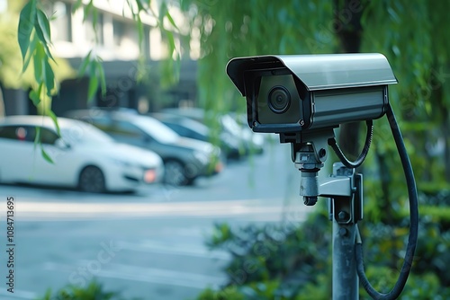 CCTV security camera or surveillance system in car parking lot