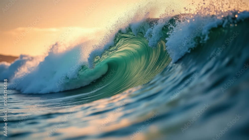 Majestic ocean wave at sunset for coastal relaxation and nature designs Majestic ocean wave at sunset for coastal relaxation and nature designs