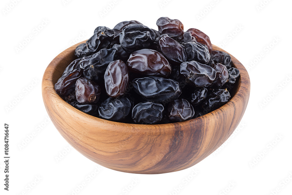 Black raisin on wood bowl isolated png on a transparent background Black raisin on wood bowl isolated png on a transparent background