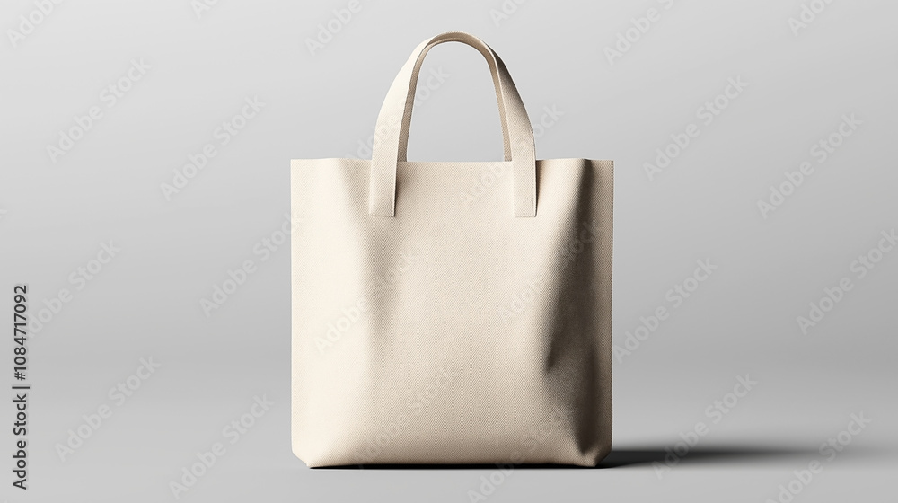 Minimalist beige canvas tote bag with handles on a plain gray background, depicting a simple and eco-friendly shopping accessory. Minimalist beige canvas tote bag with handles on a plain gray background, depicting a simple and eco-friendly shopping accessory.