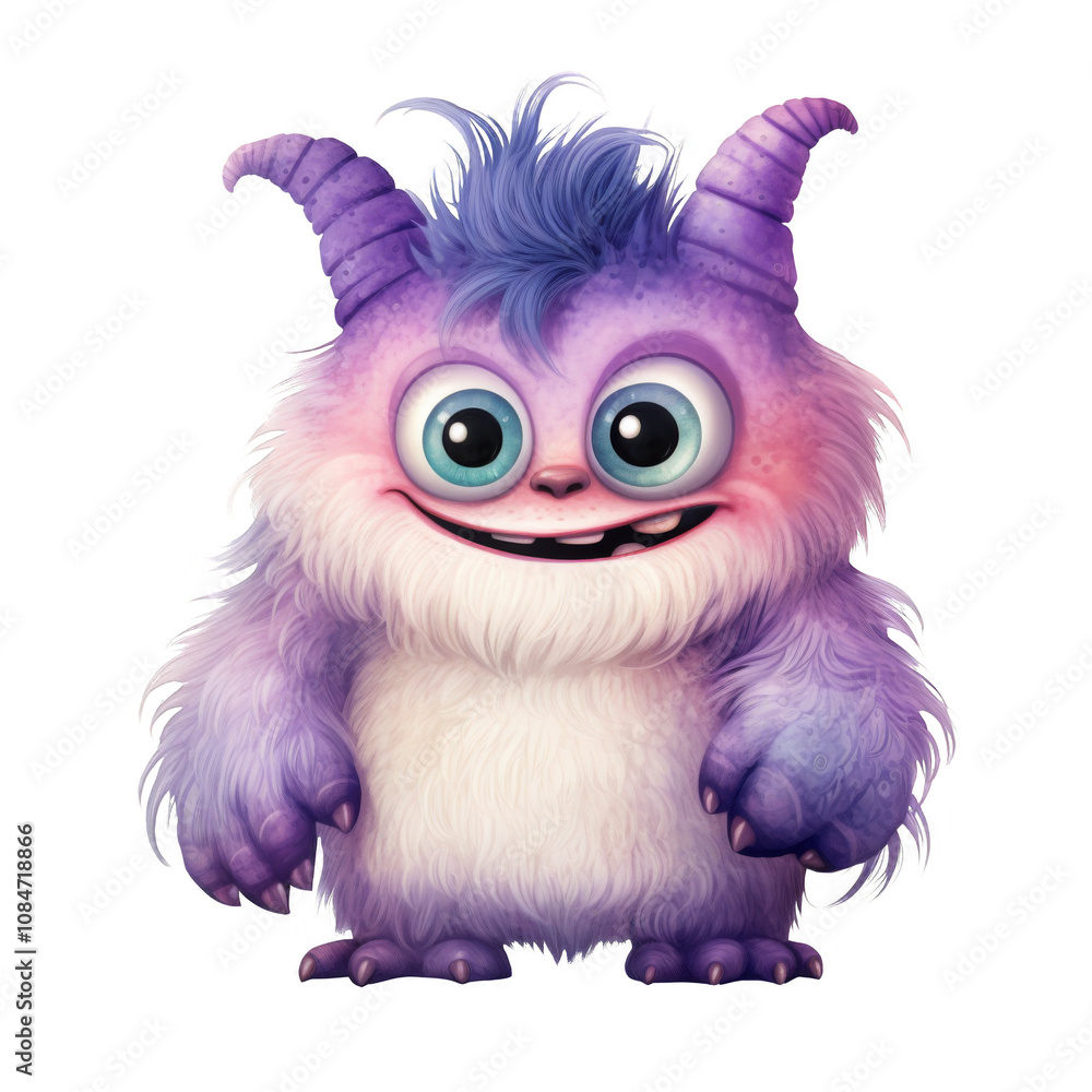 Obraz premium Playful Purple Furry Monster with Big Eyes and Horns