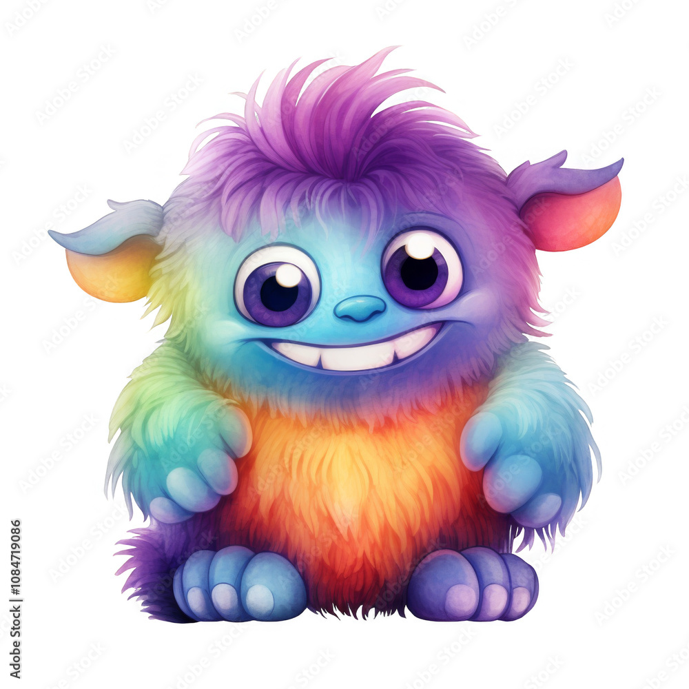Rainbow-Colored Fuzzy Monster with Large Eyes and a Friendly Smile Rainbow-Colored Fuzzy Monster with Large Eyes and a Friendly Smile