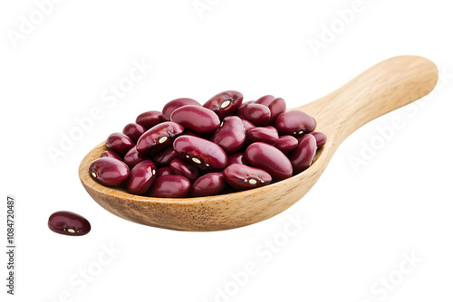 Red beans in wood spoon isolated png on a transparent background