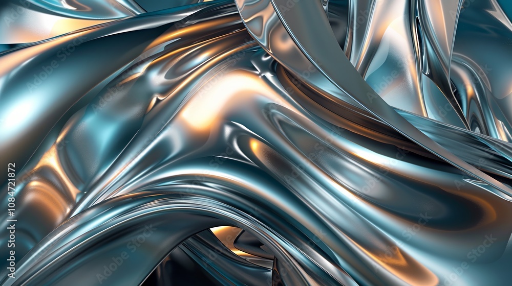Wallpaper A 3d rendered abstract background of flowing metallic waves reflecting light Wallpaper A 3d rendered abstract background of flowing metallic waves reflecting light