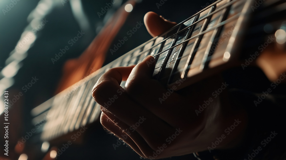 Fototapeta premium Close Up of Musicians Hand Playing Guitar