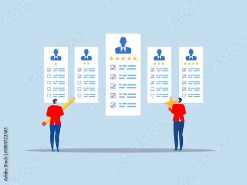 Businessman vote Customer feedback giving rating based on experience or quality from product and service, survey,Feedback concept vector illustration.