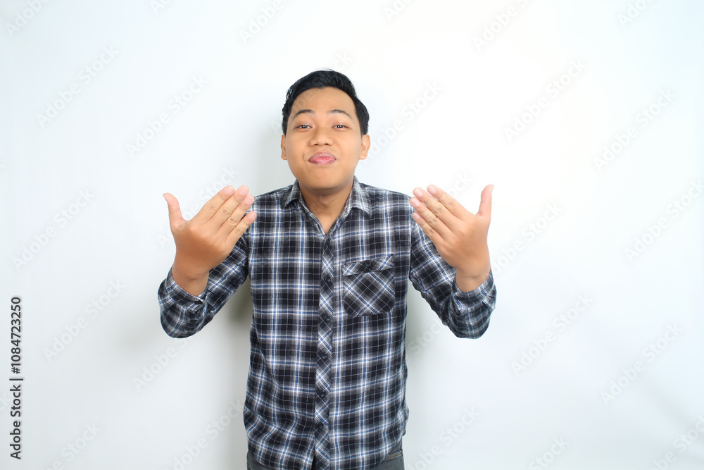 asian man smelling tasty aroma show satisfaction expression isolated on white background asian man smelling tasty aroma show satisfaction expression isolated on white background