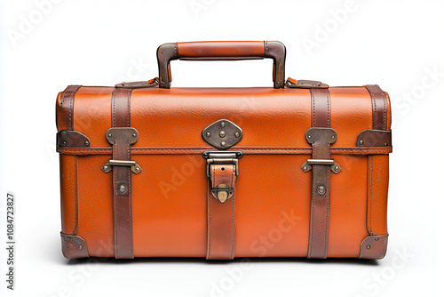 Vintage Brown Suitcase Isolated on White Background