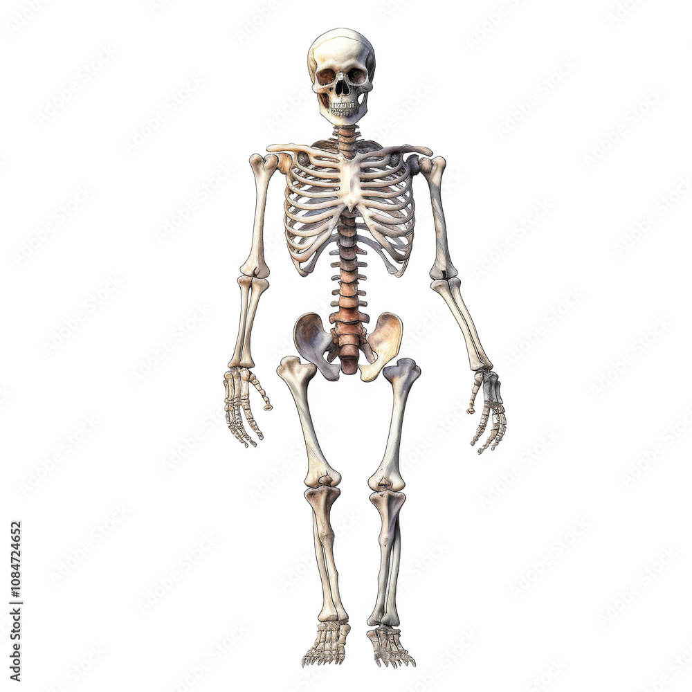 Anatomical Illustration of a Complete Human Skeleton in Standing Pose Anatomical Illustration of a Complete Human Skeleton in Standing Pose