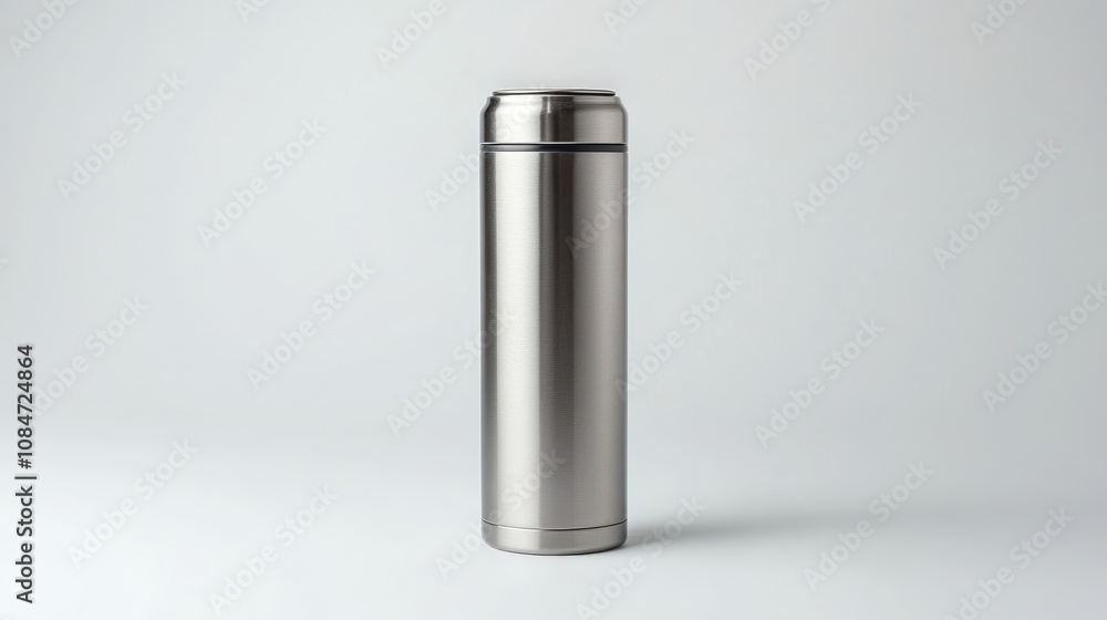 Sleek Stainless Steel Canister on Neutral Background Sleek Stainless Steel Canister on Neutral Background