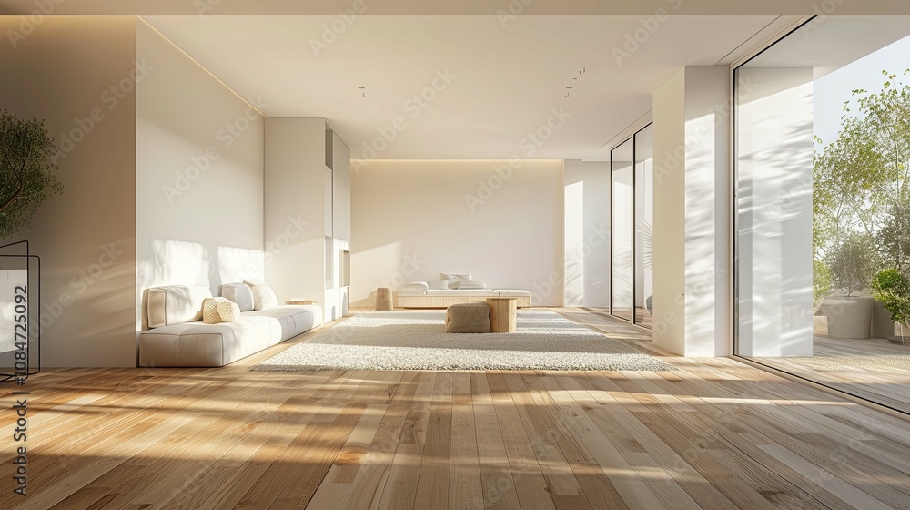 Minimalist Modern Living Room with Natural Light and Wooden Floors Minimalist Modern Living Room with Natural Light and Wooden Floors