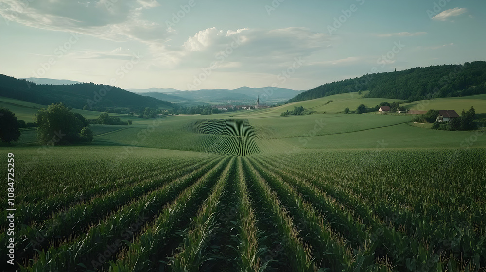 Aerial View of Cornfield with Rolling Hills and Sky Aerial View of Cornfield with Rolling Hills and Sky