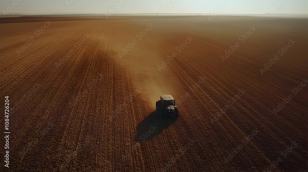 Aerial View of Tractor in a Field Photo Aerial View of Tractor in a Field Photo